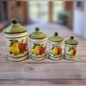 Vintage MCM 4 Piece Apple Pear Ceramic
Canister Set